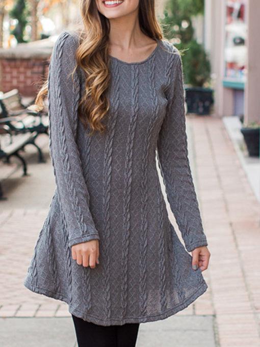 Women's Dresses Round Neck Long Sleeve Sweater Mini Dress