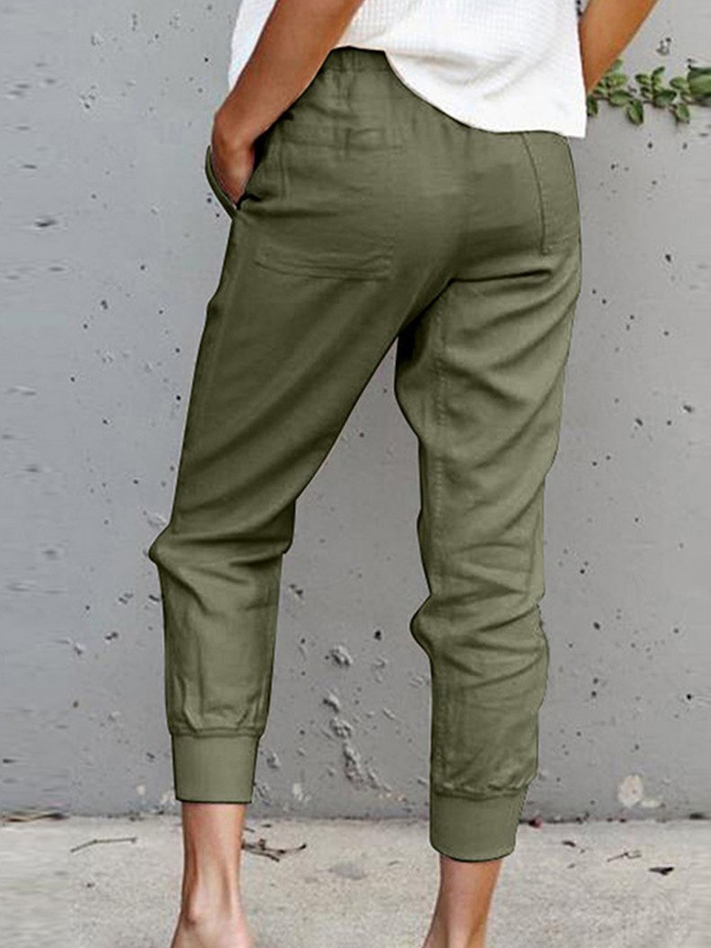 Plain Solid Lace-up Casual Pants