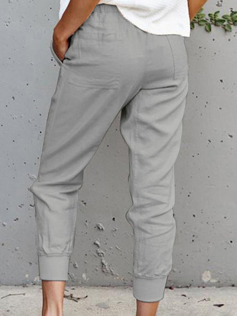 Plain Solid Lace-up Casual Pants