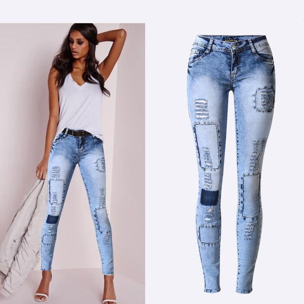 Patchwork Skinny Tights Sexy Denim Fashion Jeans