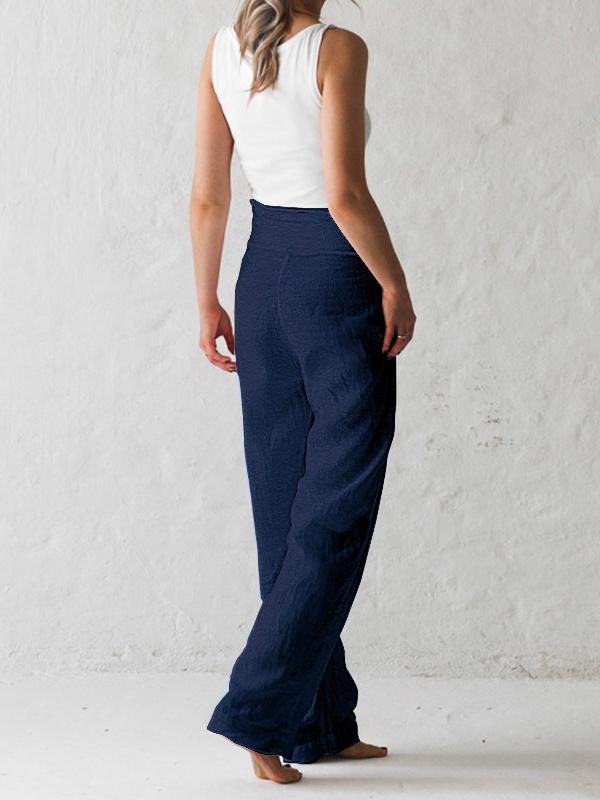 Solid High-waist Pleated Trousers Casual Pants