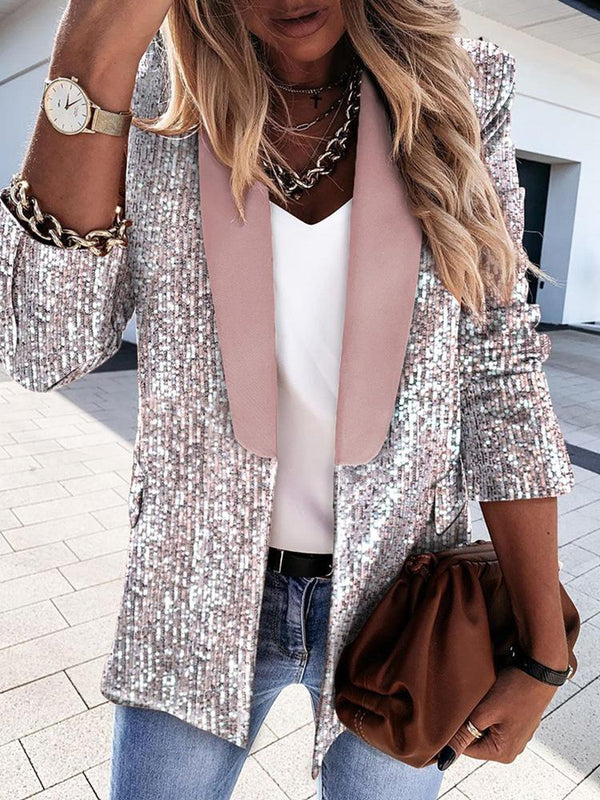 Women's Blazers Fashion Sparkling Lapel Long Sleeve Blazer
