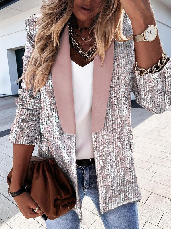 Women's Blazers Fashion Sparkling Lapel Long Sleeve Blazer