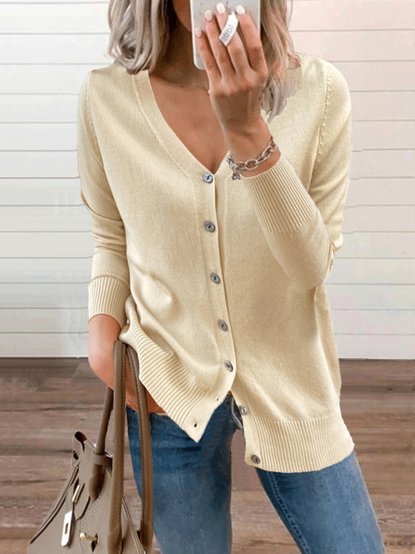 Women's Cardigan Loose V-Neck Long Sleeve Knitted Cardigan