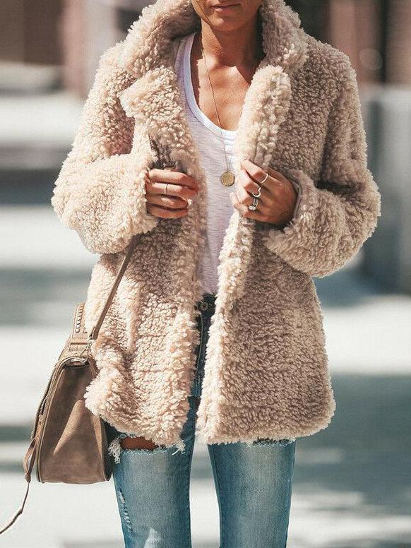 Women's Coats Lapel Long Sleeve Granular Velvet Solid Coat