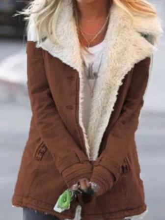Women's Coats Plush Long Sleeve Lapel Warm Cotton Coat