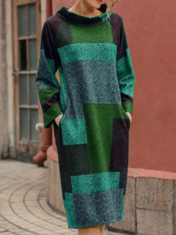Women's Dresses Retro Print Long Sleeve Midi Dress