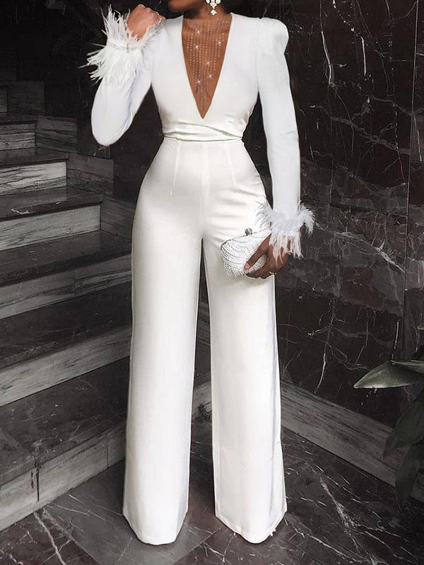 Women's Jumpsuits Stretch Mesh Stitching Long Sleeve Skinny Jumpsuit