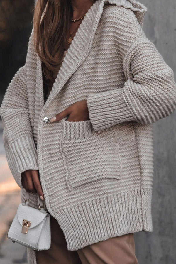 Pocket Hooded Button Oversized Cardigan