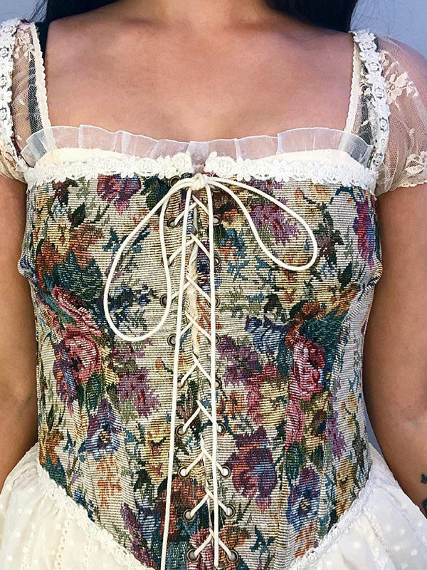 Women's Tank Tops Camisole Print Lace Tie Lace-Up Waist Vest