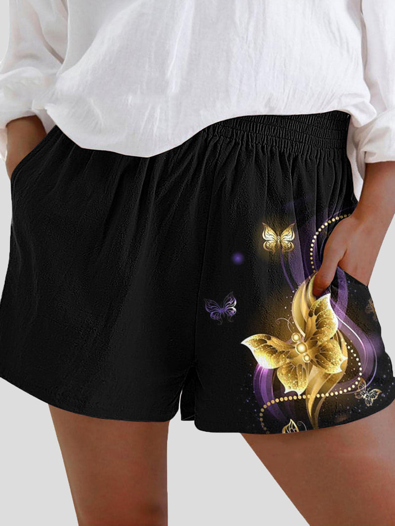 Women's Shorts Butterfly Print High Waist Pocket Shorts
