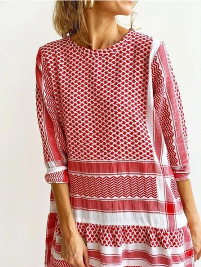 Women's Dresses Casual Stripe Print Mid Sleeve Mini Dress