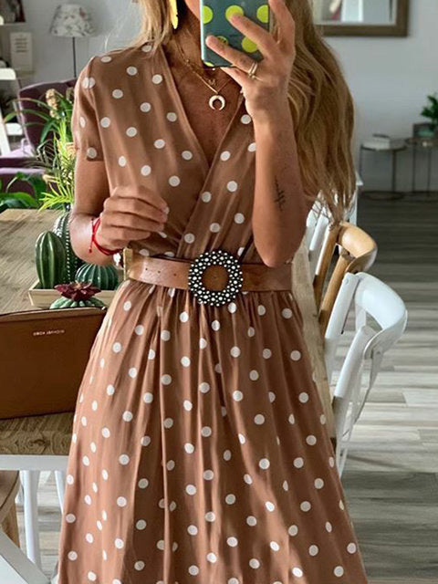 Women's Dresses Polka Dot V-Neck Short Sleeve Maxi Dress