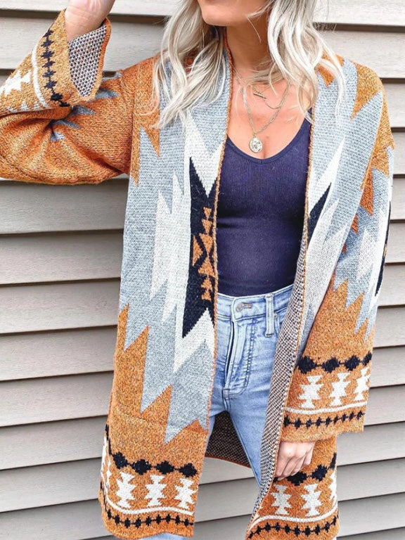 Women's Cardigans Vintage Print Long Sleeve Sweater Cardigan