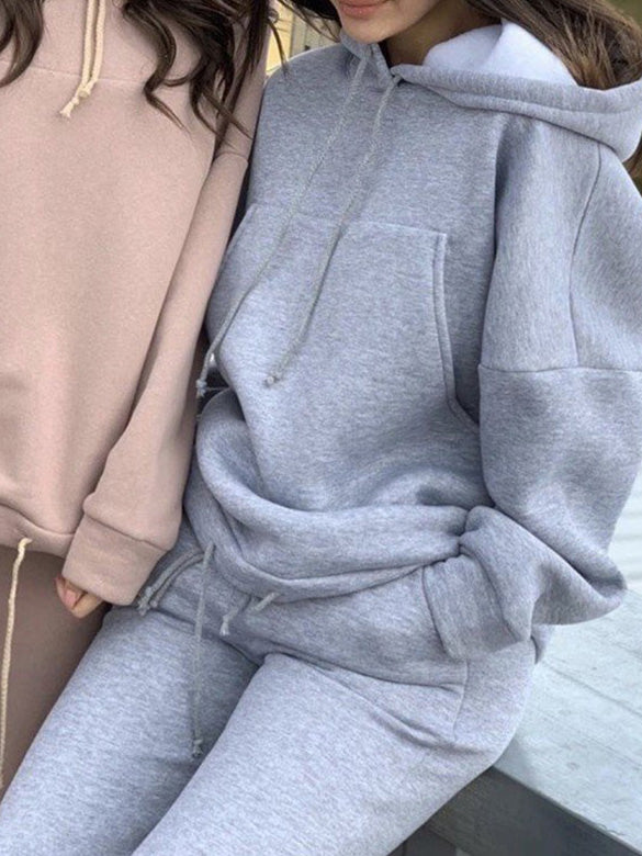 Women's Sets Drawstring Pocket Hoody & Pants Two-Piece Set