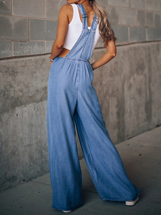 Women's Jumpsuits Loose Shredded Pocket Denim Jumpsuit