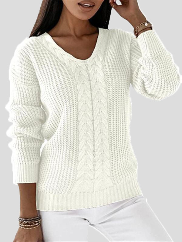 Women's Sweaters Solid V-Neck Long Sleeve Casual Sweater