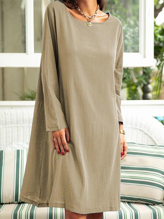 Women's Dresses Loose Solid Round Neck Long Sleeve Dress