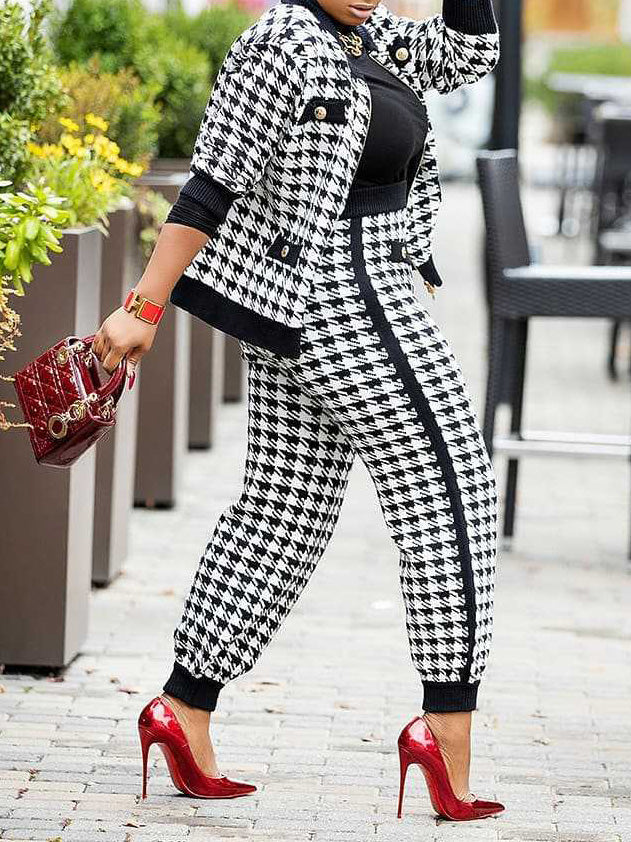 Women's Sets Check Print Button Jacket & Pants Two-Piece Set