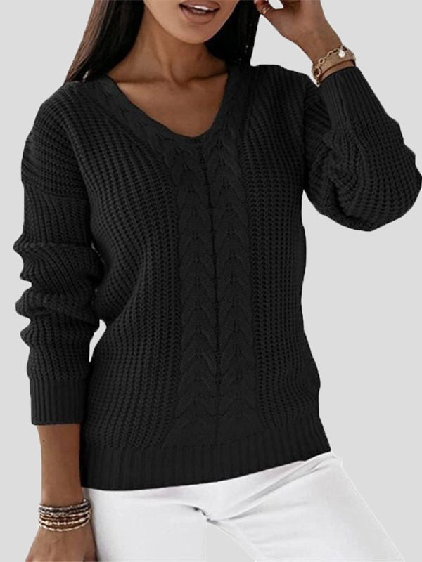 Women's Sweaters Solid V-Neck Long Sleeve Casual Sweater