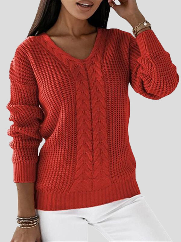 Women's Sweaters Solid V-Neck Long Sleeve Casual Sweater