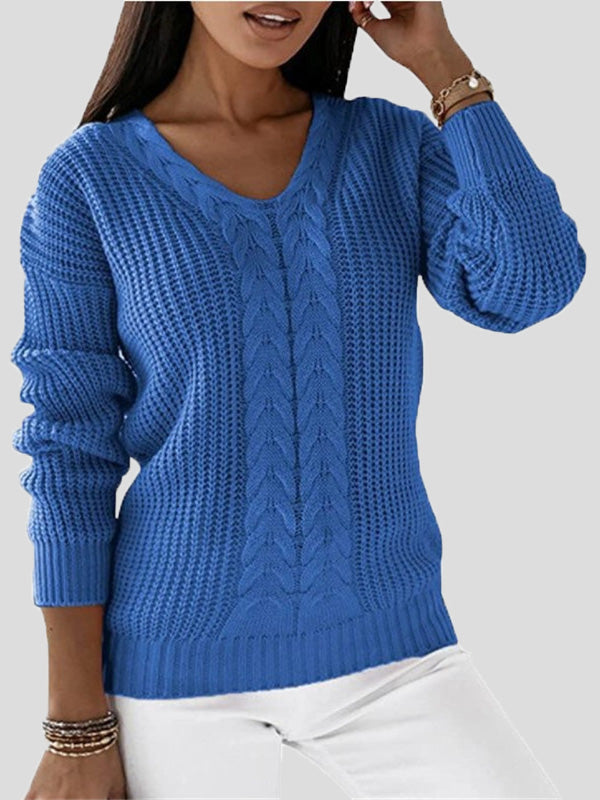 Women's Sweaters Solid V-Neck Long Sleeve Casual Sweater