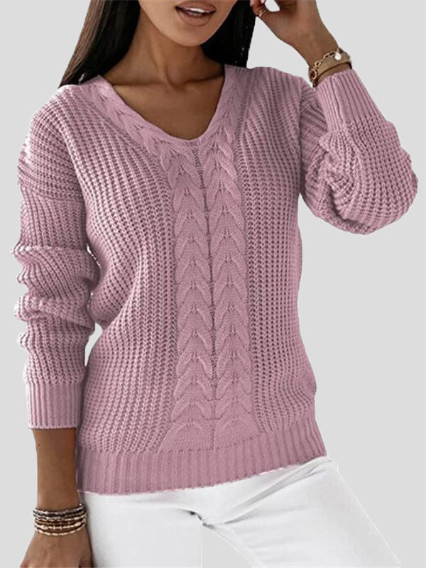 Women's Sweaters Solid V-Neck Long Sleeve Casual Sweater