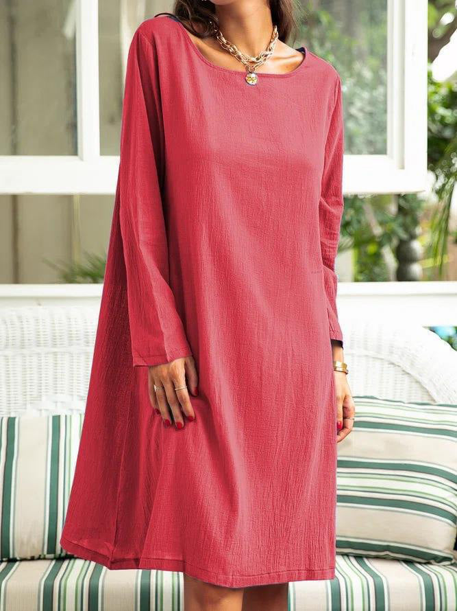 Women's Dresses Loose Solid Round Neck Long Sleeve Dress