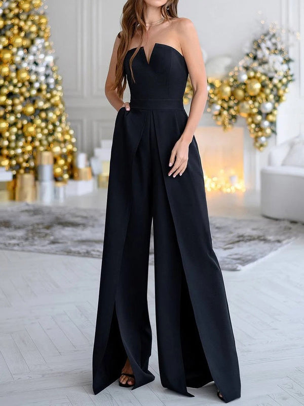 Women's Jumpsuits Tube Top Sleeveless Slit Jumpsuit