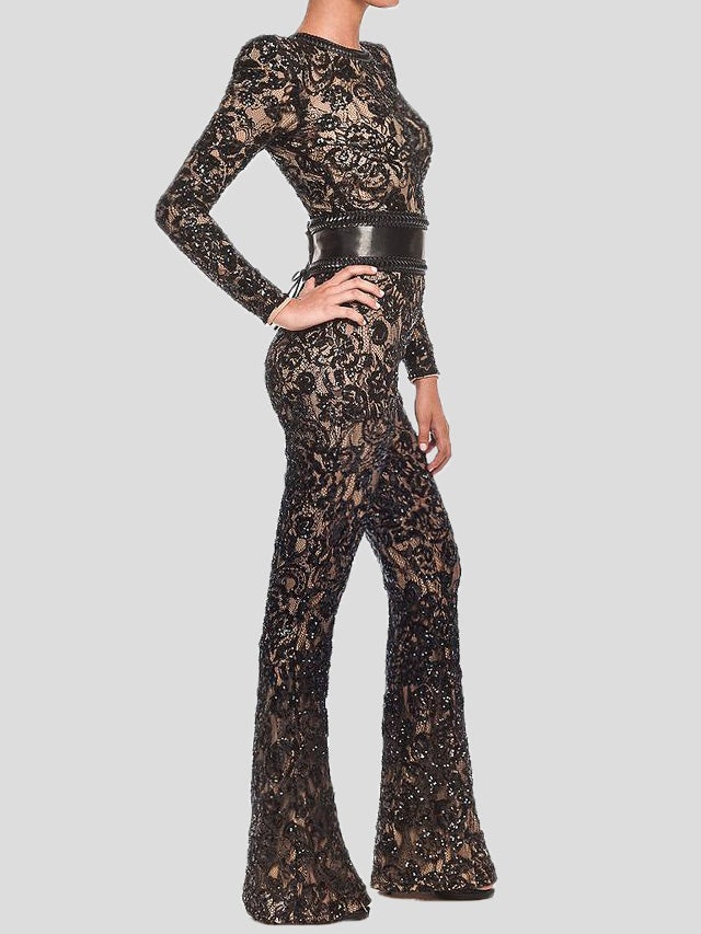 Women's Jumpsuits Lace Slim Fit Long Sleeve Jumpsuit