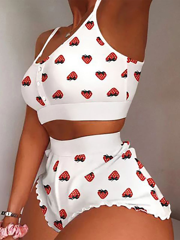 Valentine's Day Women's Sleepwear Two-piece Cami Top & Shorts Lettuce Trim Pajama Set