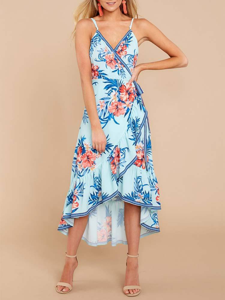 Red Long Way Home Tropical Print Dress