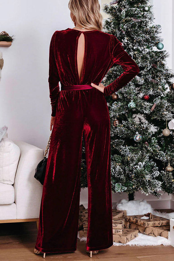 Greatest Velvet Pocketed Cutout Back Jumpsuit