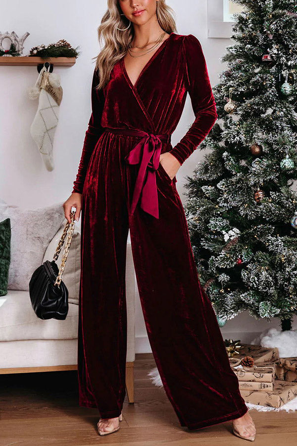 Greatest Velvet Pocketed Cutout Back Jumpsuit