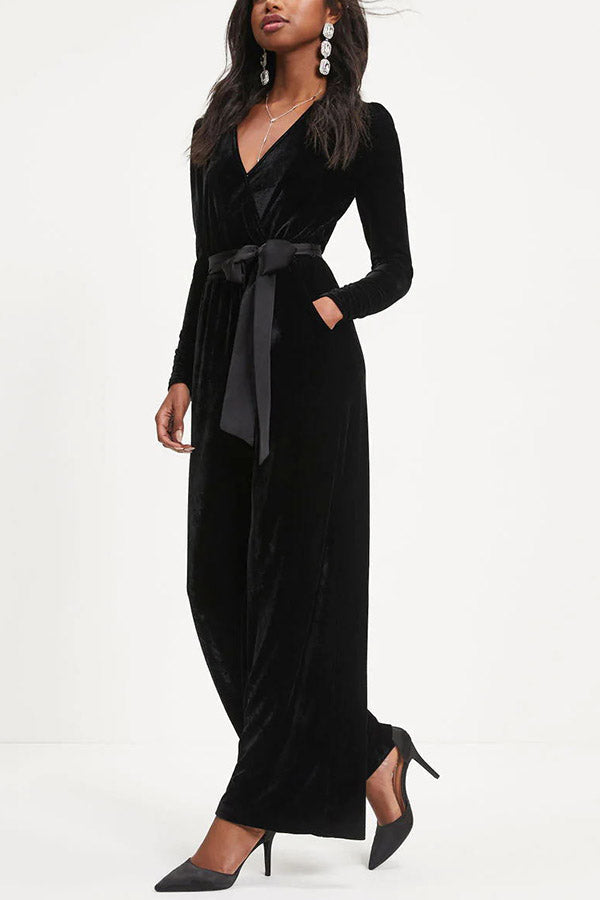 Greatest Velvet Pocketed Cutout Back Jumpsuit