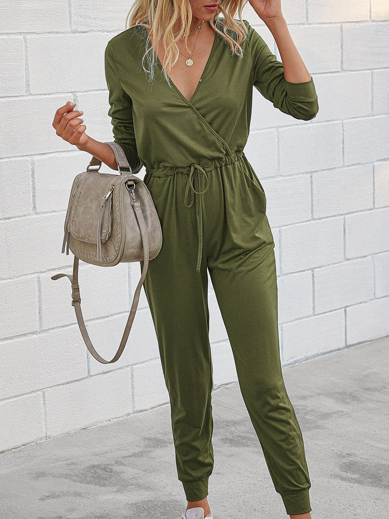 Women's Jumpsuits Deep V-Neck Long Sleeve Slim Fit Jumpsuit