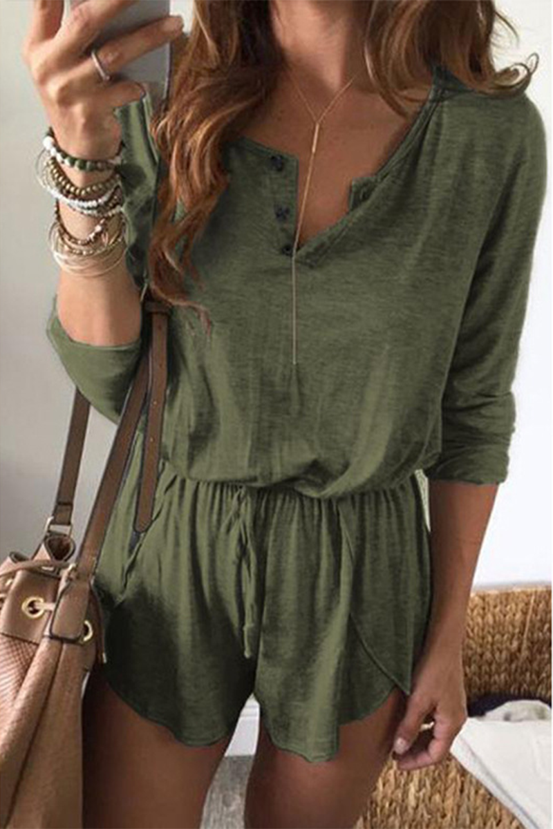 Daily Patchwork Solid Buttons Loose Jumpsuits(4 colors)