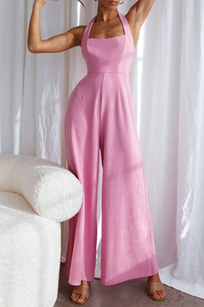 Casual Solid Split Joint Halter Loose Jumpsuits(3 colors)