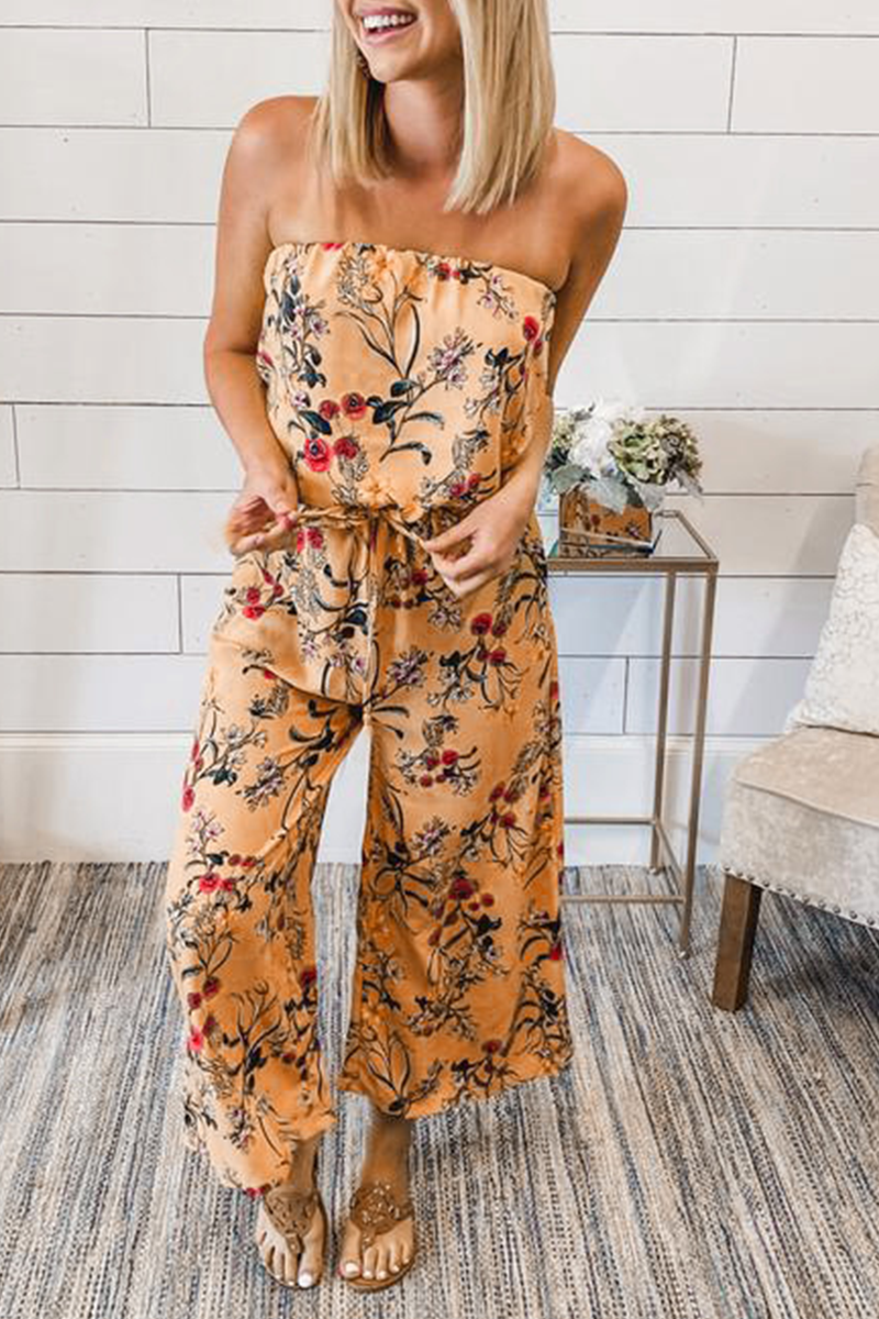 Floral Strapless Wide Leg Jumpsuits