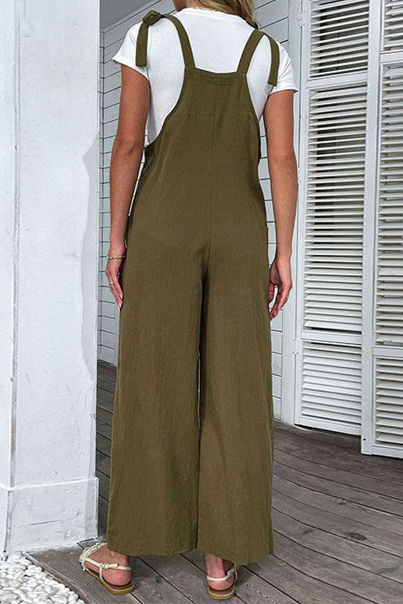 Casual Solid Bandage Spaghetti Strap Straight Jumpsuits