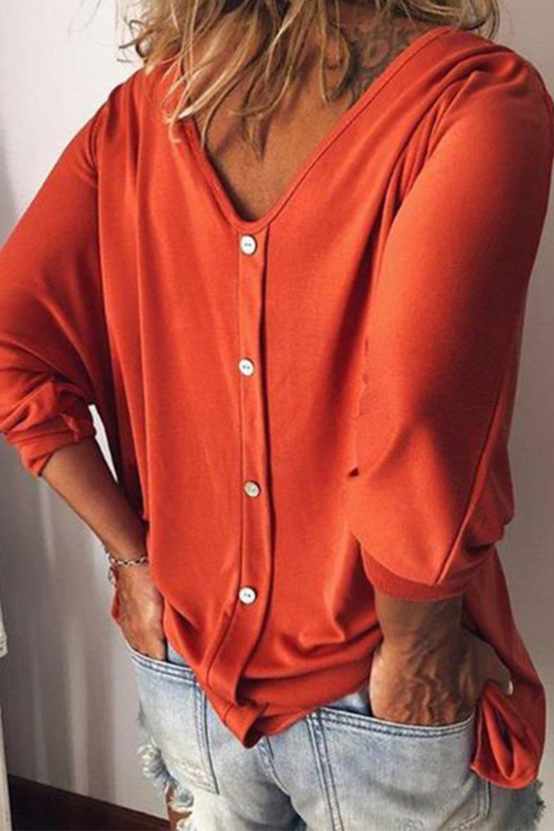 Casual Solid Buckle V Neck T-Shirts(5 colors)