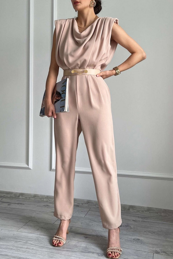 Street Solid Patchwork U Neck Regular Jumpsuits