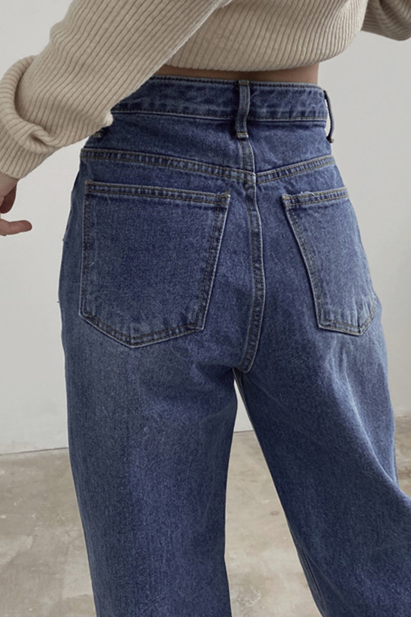 Casual Street High Waist Straight Denim Jeans