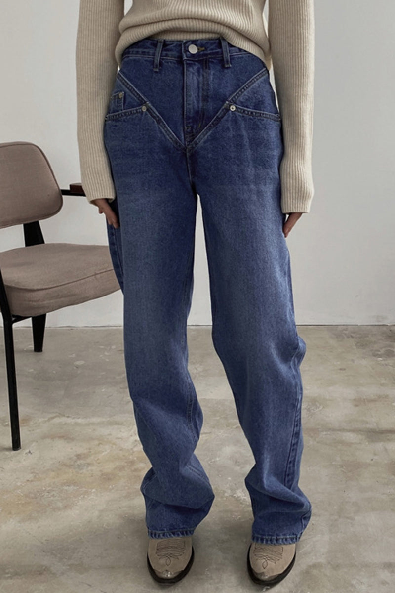 Casual Street High Waist Straight Denim Jeans