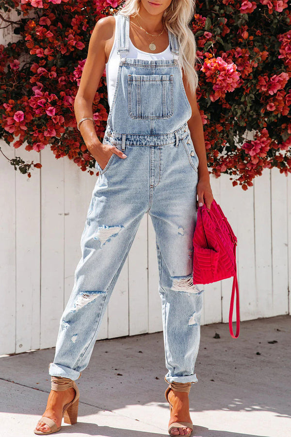 Street Solid Ripped Patchwork Harlan Jumpsuits