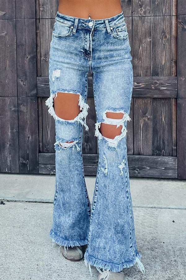 Street Solid Ripped Pocket Straight Denim Jeans
