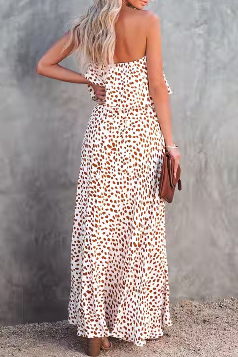 Casual Vacation Polka Dot Contrast Off the Shoulder A Line Dresses