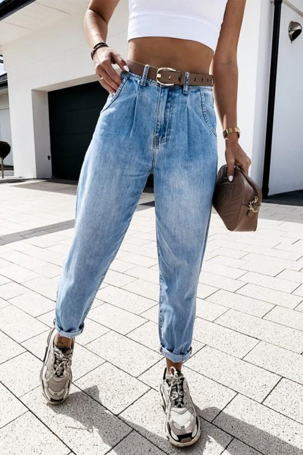 Casual Street Solid Patchwork High Waist Loose Denim Jeans