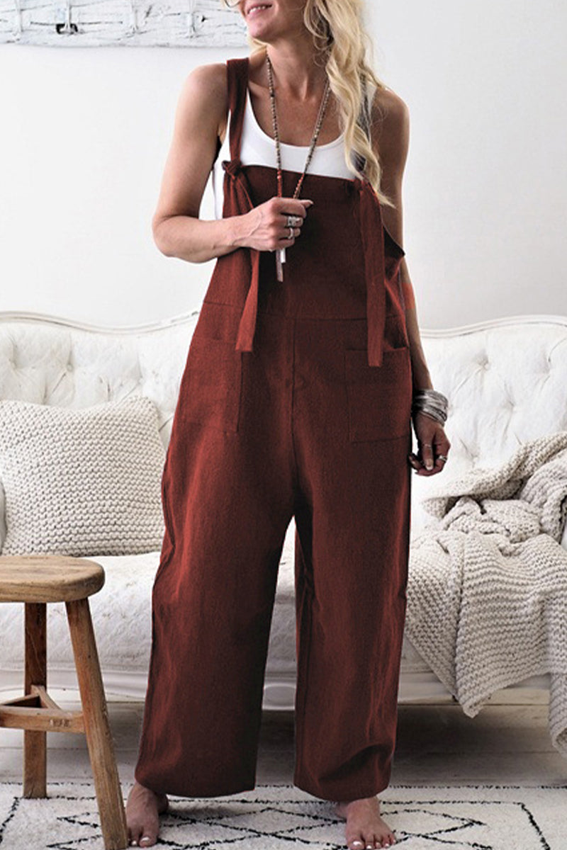 Casual Solid Make Old Patchwork Square Collar Loose Jumpsuits