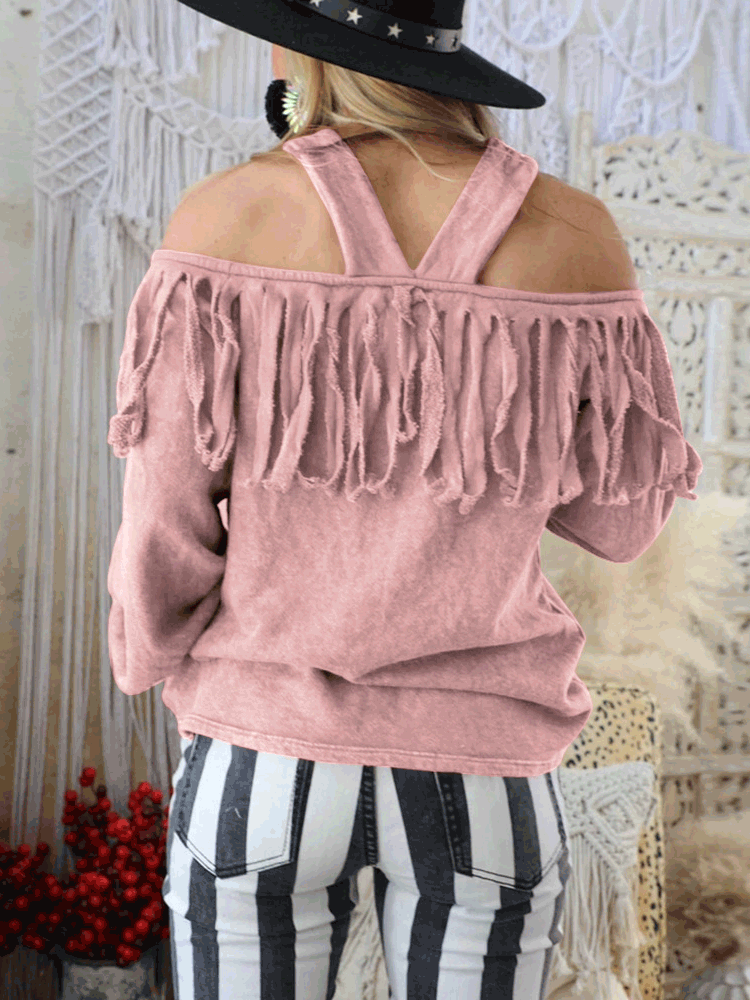 Women's Blouses One Word Collar Off Shoulder Long Sleeve Blouse
